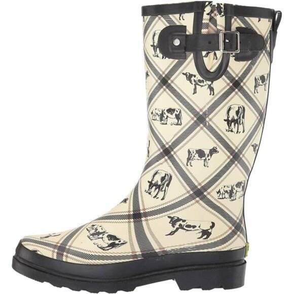 NEW Women's Unique Printed Tall 100% Waterproof Rain Boot Adjustable Strap - Picture 4 of 6